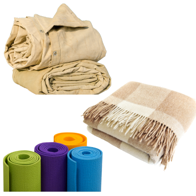 tarpaulins, blankets, sleeping mats